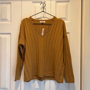 NWT Madewell (Re)sourced Cashmere Stitched Rib V-Neck Sweater Copper Gold XS
